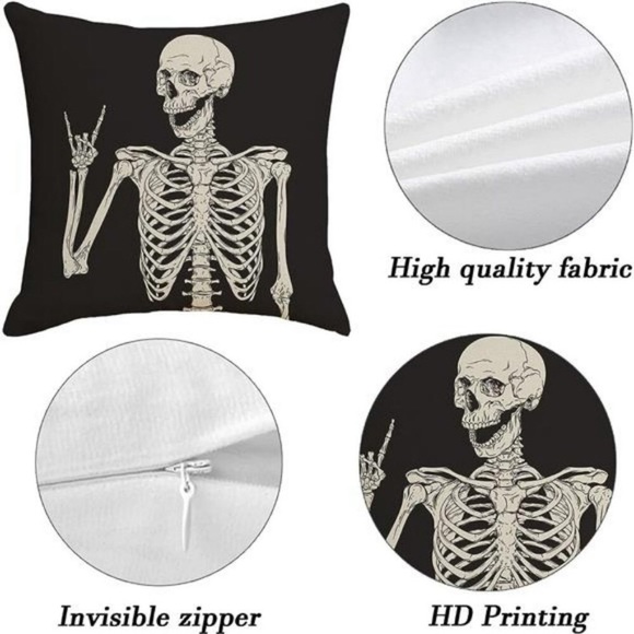 (2Pc) Skeleton Skull Halloween Pillow Covers Case Sofa Chair Halloween Decor - Picture 3 of 6